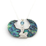 Load image into Gallery viewer, Egyptian Goddess Silver Isis Pendant with Hand Carved Abalone Wings and Topaz
