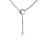 Load image into Gallery viewer, White Freshwater Pearl with Adjustable Silver Lariat