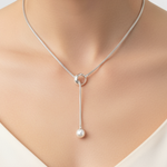 Load image into Gallery viewer, White Freshwater Pearl with Adjustable Silver Lariat