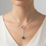 Load image into Gallery viewer, Black Freshwater Pearl with Adjustable Silver Lariat
