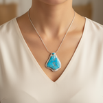 Load image into Gallery viewer, Australian Rough Turquoise Pendant set in Hammered Silver with Turquoise Cabochon.