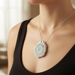 Load image into Gallery viewer, Large Rare Prasiolite and clear quartz Stalictite Slice Pendant set in Silver