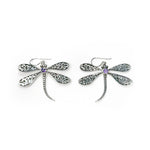 Load image into Gallery viewer, Silver Dragonfly Drop Earrings with Amethyst
