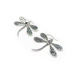 Load image into Gallery viewer, Silver Dragonfly Drop Earrings with Amethyst