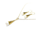 Load image into Gallery viewer, Fresh Water Pearl Drop Eearrings and Pendant in 14ct Gold plate on Silver