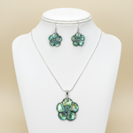 Load image into Gallery viewer, Abalone Shell Carved Flower earrings and Pendant Set