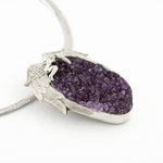 Load image into Gallery viewer, Large Amethyst Crystal Drusy Pendant with Silver Sleeping Angel Design