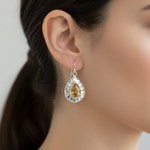 Load image into Gallery viewer, Citrine Drop Earrings Set With Circles Of Sterling Silver