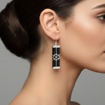 Load image into Gallery viewer, Onyx And Silver Designed Drop Earrings