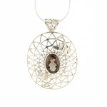 Load image into Gallery viewer, Smokey Quartz Gemstone Pendant With Silver Pattern And Dragonflies