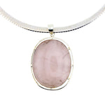 Load image into Gallery viewer, Large Oval Rose Quartz Cabochon Pendant In Sterling Silver