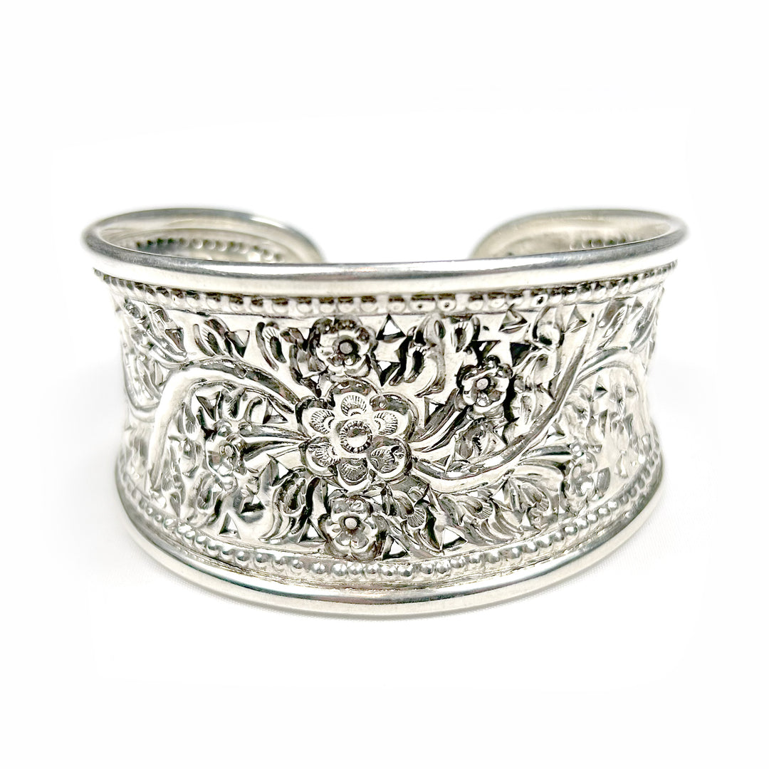 Sterling Silver Cuff Bracelet with Floral Design