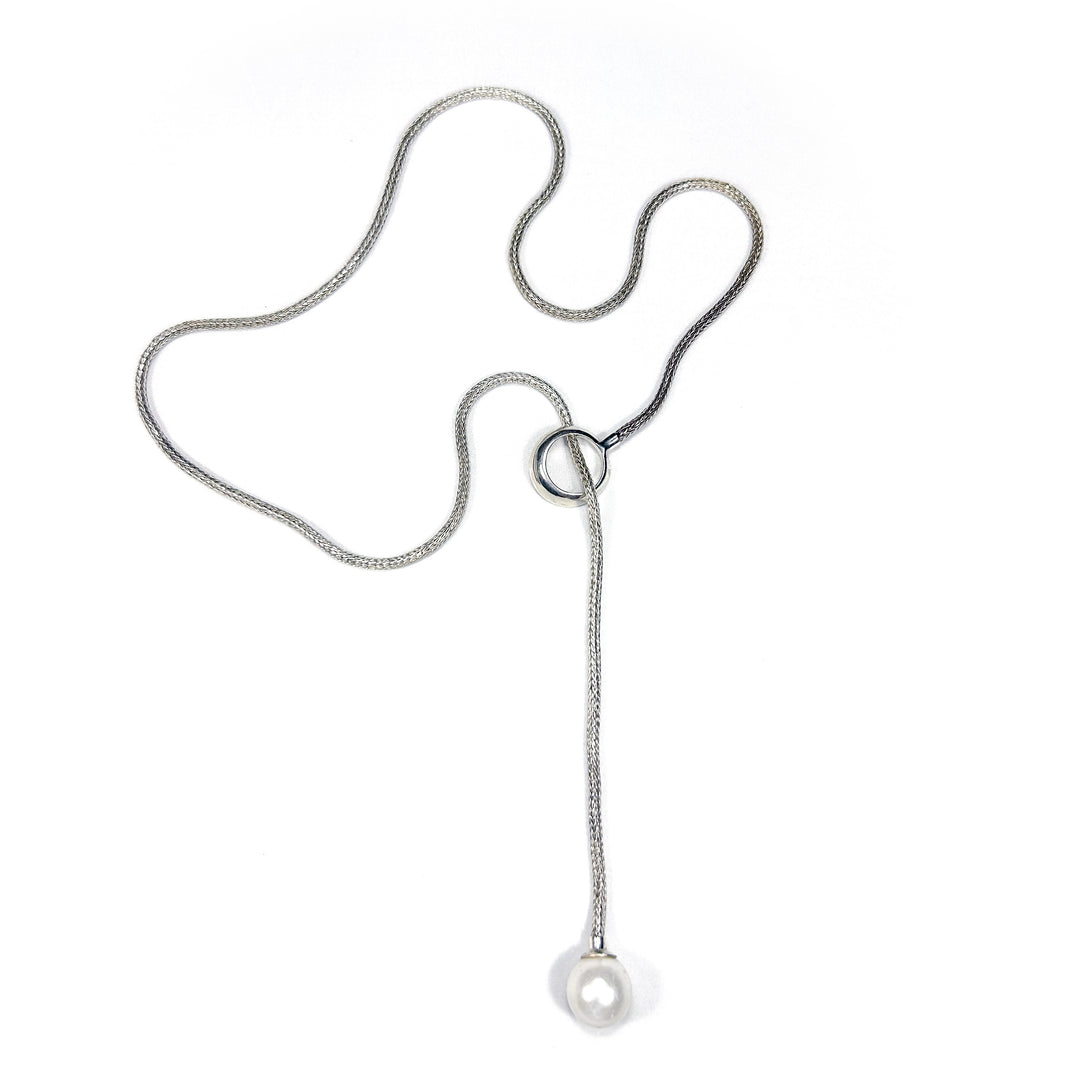 White Freshwater Pearl with Adjustable Silver Lariat