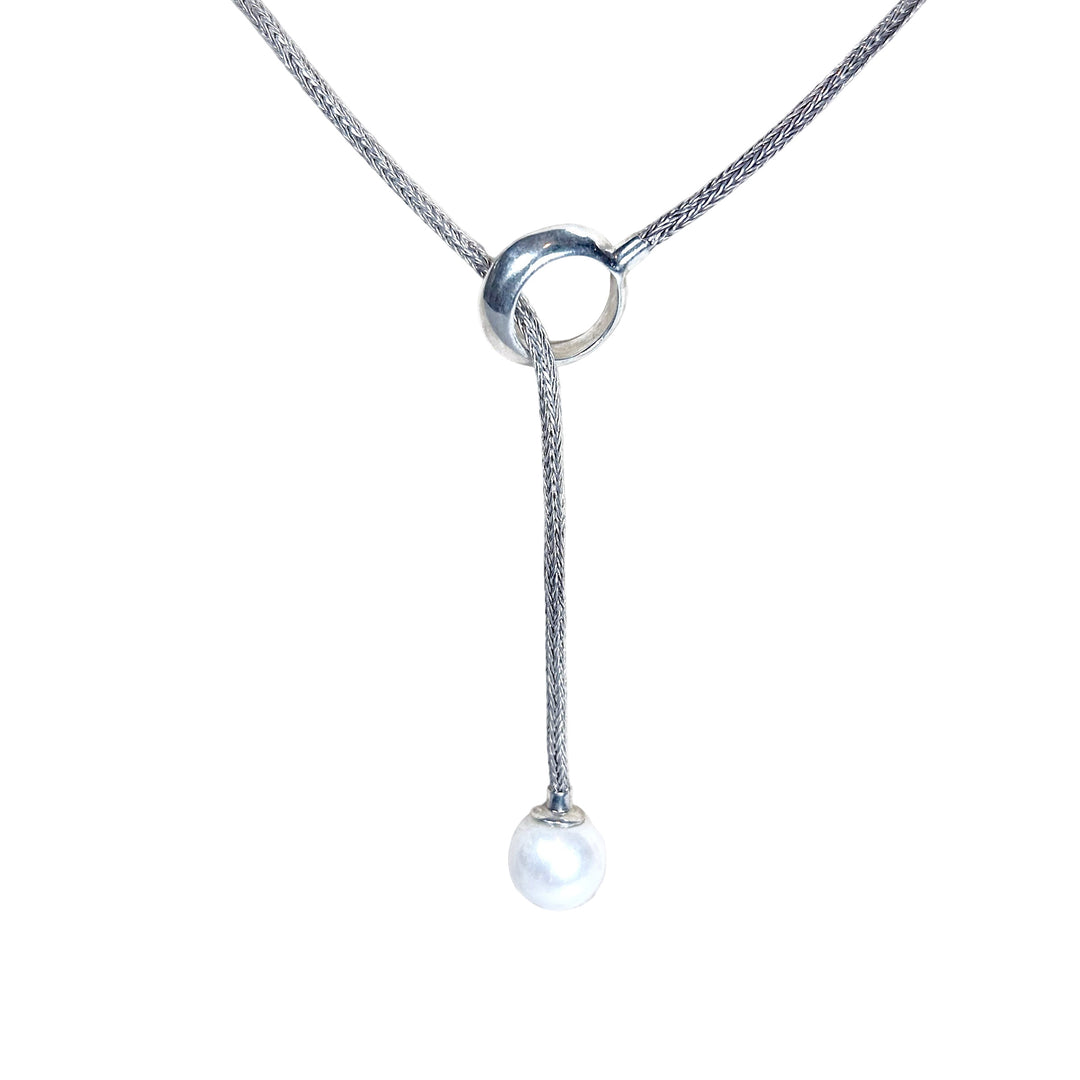 White Freshwater Pearl with Adjustable Silver Lariat