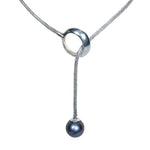 Load image into Gallery viewer, Black Freshwater Pearl with Adjustable Silver Lariat
