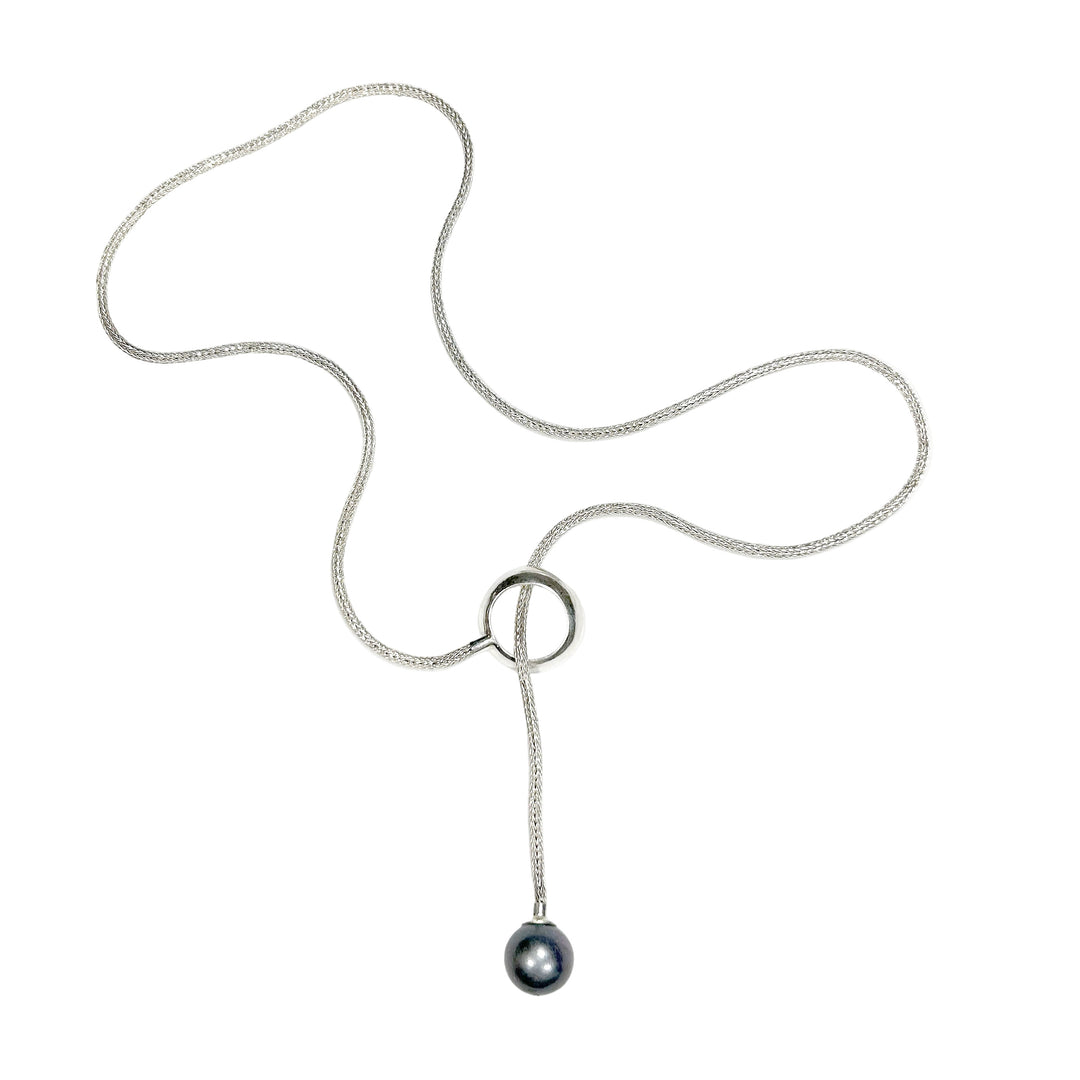 Black Freshwater Pearl with Adjustable Silver Lariat