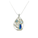 Load image into Gallery viewer, Australian Opal Doublet Pendant with Topaz and Silver Floral Design
