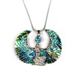 Load image into Gallery viewer, Egyptian Goddess Silver Isis Pendant with Hand Carved Abalone Wings and Topaz
