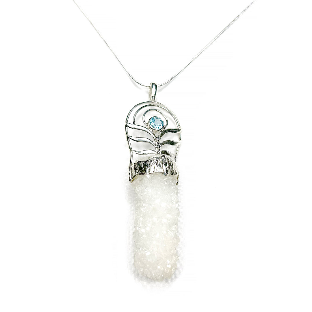 Solar Quartz Crystal Pendant with Topaz in Sterling Silver