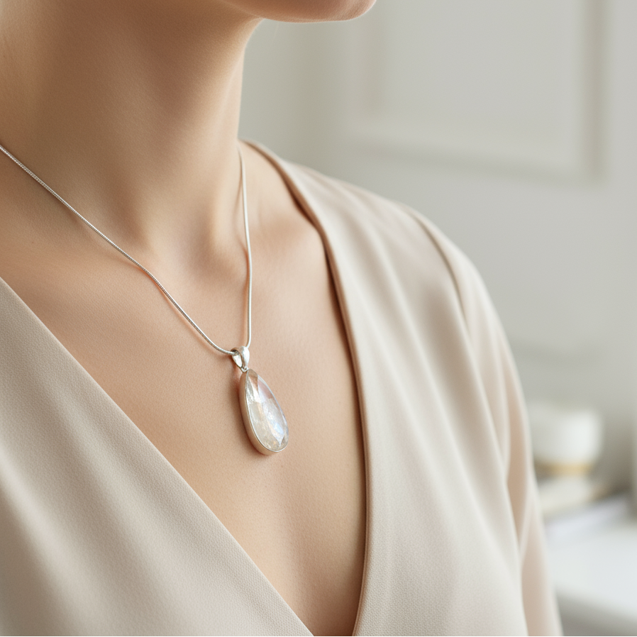 Brazilian Manifestation Quartz Pendant with Internal Crystal in silver