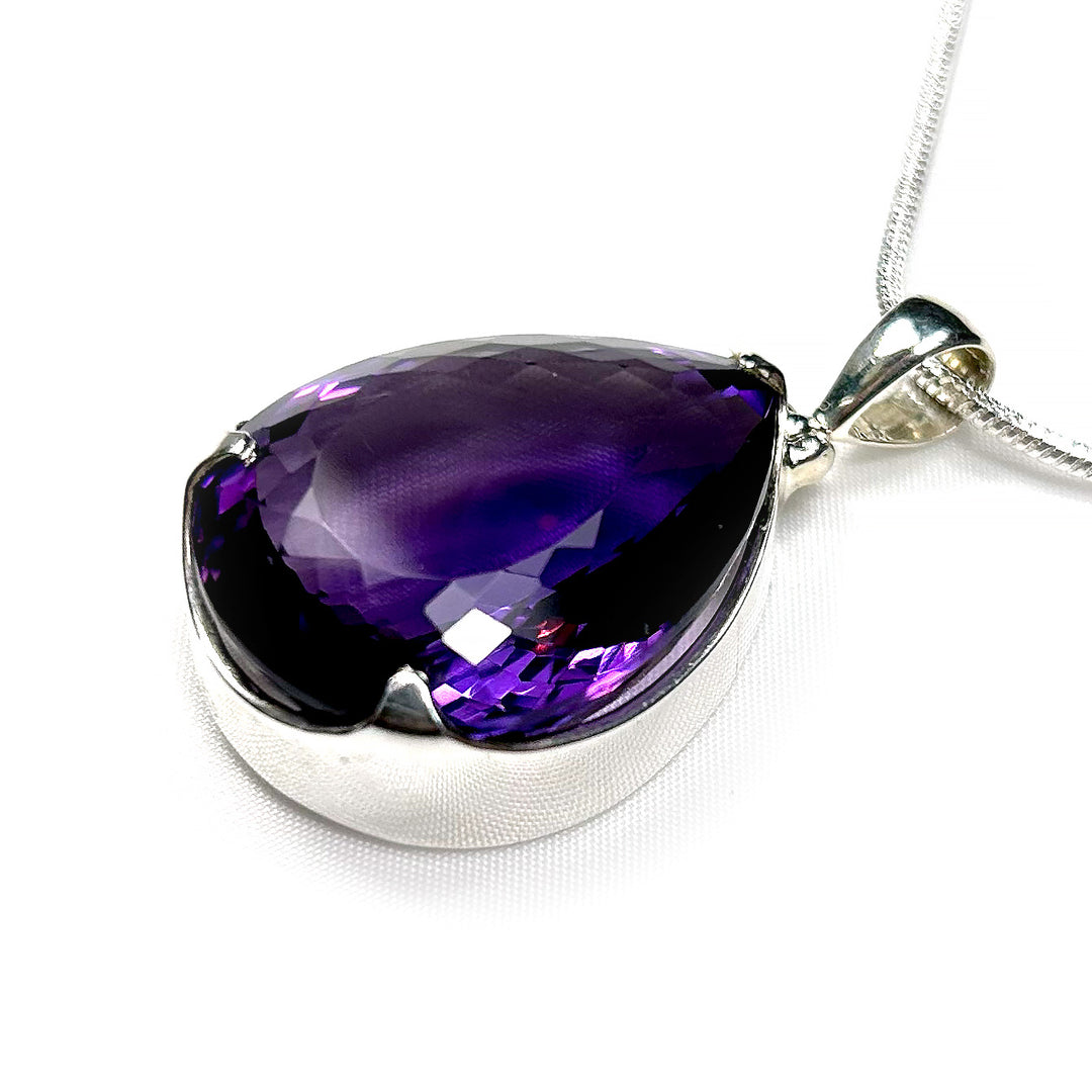 Amethyst Pear Gemstone Pendant in Sterling Silver