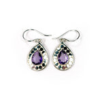 Load image into Gallery viewer, Amethyst pear silver earrings with silver ball detail
