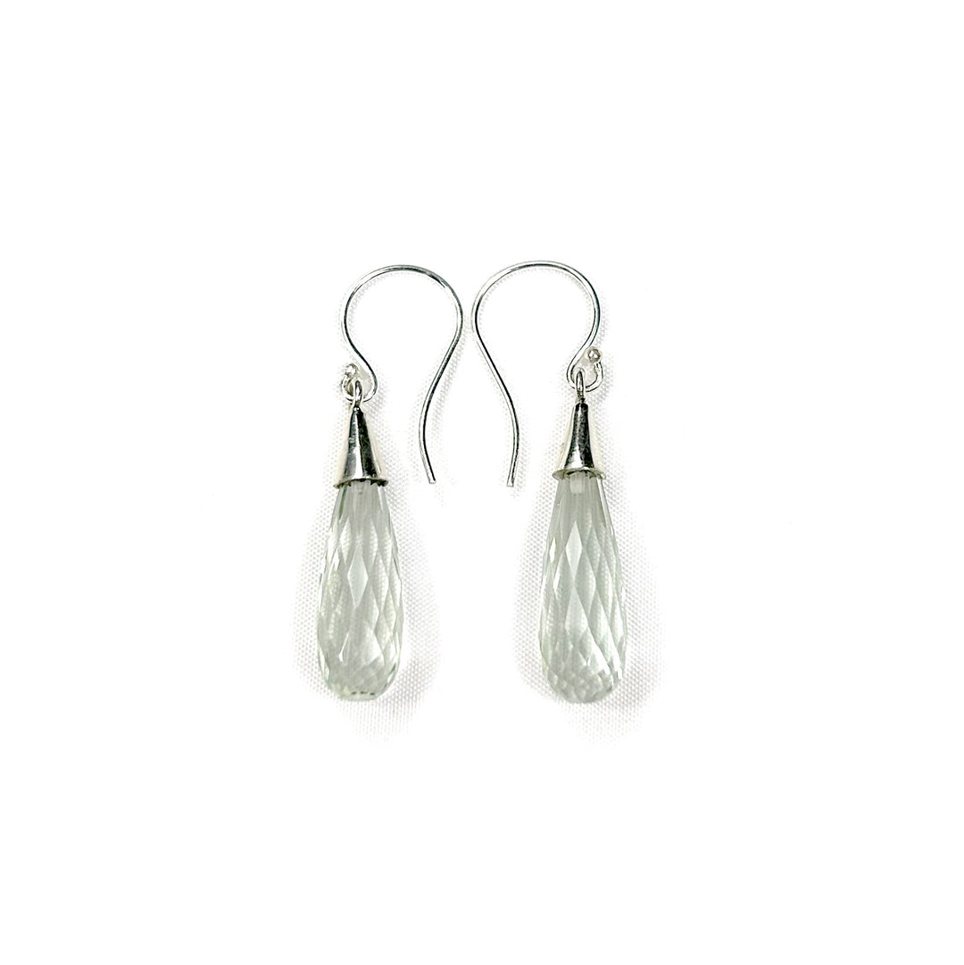 Prasiolite Quartz Briolette Drop Earrings with silver Cap