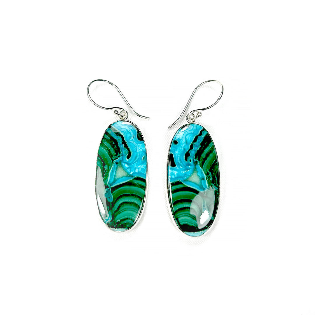 Chrysocolla and Malachite Earrings in Sterling Silver