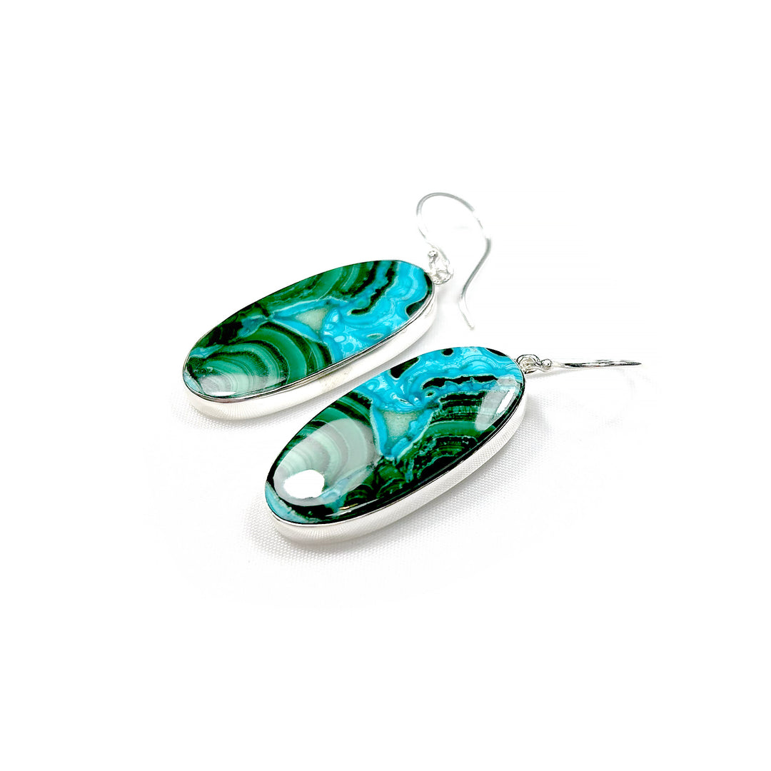 Chrysocolla and Malachite Earrings in Sterling Silver