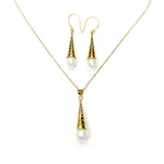 Load image into Gallery viewer, Fresh Water Pearl Drop Eearrings and Pendant in 14ct Gold plate on Silver
