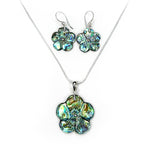 Load image into Gallery viewer, Abalone Shell Carved Flower earrings and Pendant Set
