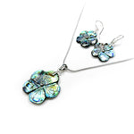 Load image into Gallery viewer, Abalone Shell Carved Flower earrings and Pendant Set
