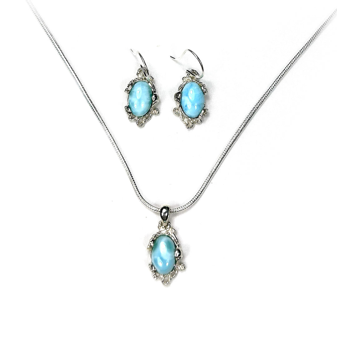 Larimar Octopus Pendant and Earring Set in Sterling Silver