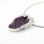 Load image into Gallery viewer, Large Amethyst Crystal Drusy Pendant with Silver Sleeping Angel Design
