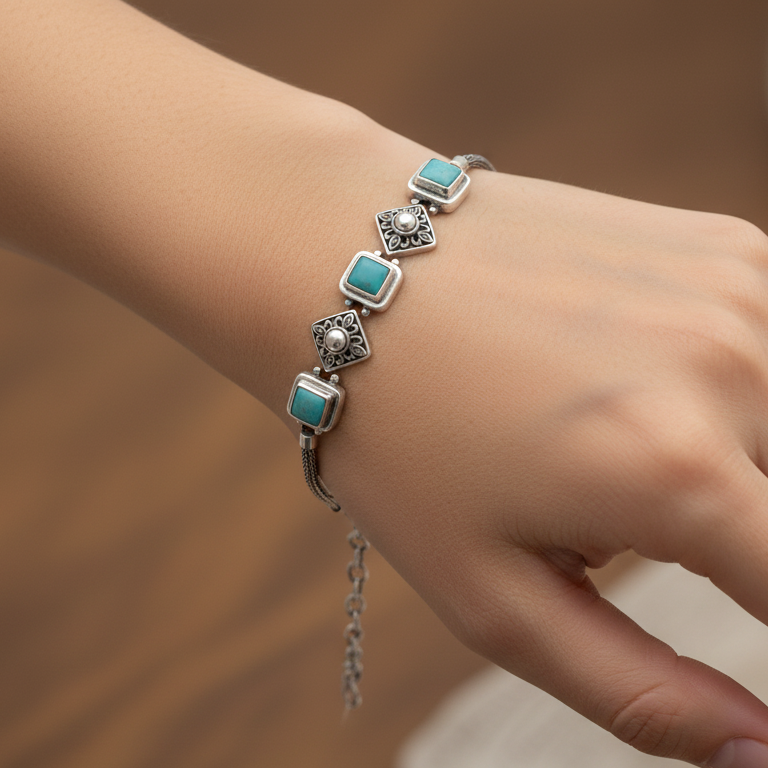 Turquoise Bracelet with Silver Detail