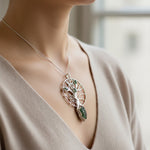 Load image into Gallery viewer, Moldavite Tree of Life Pendant with Rough and Faceted gem Moldavite
