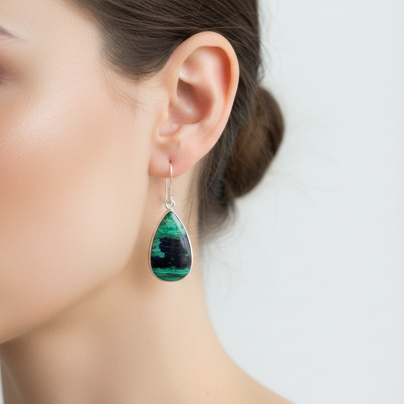 Azurite and malachite drop earrings