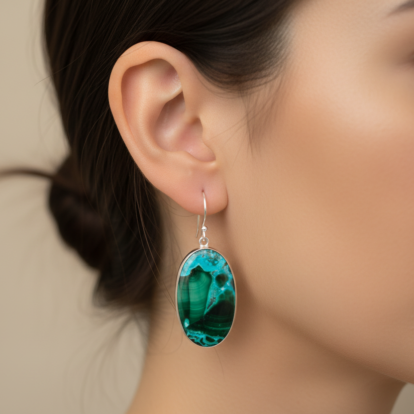 Chrysocolla and malachite drop earrings