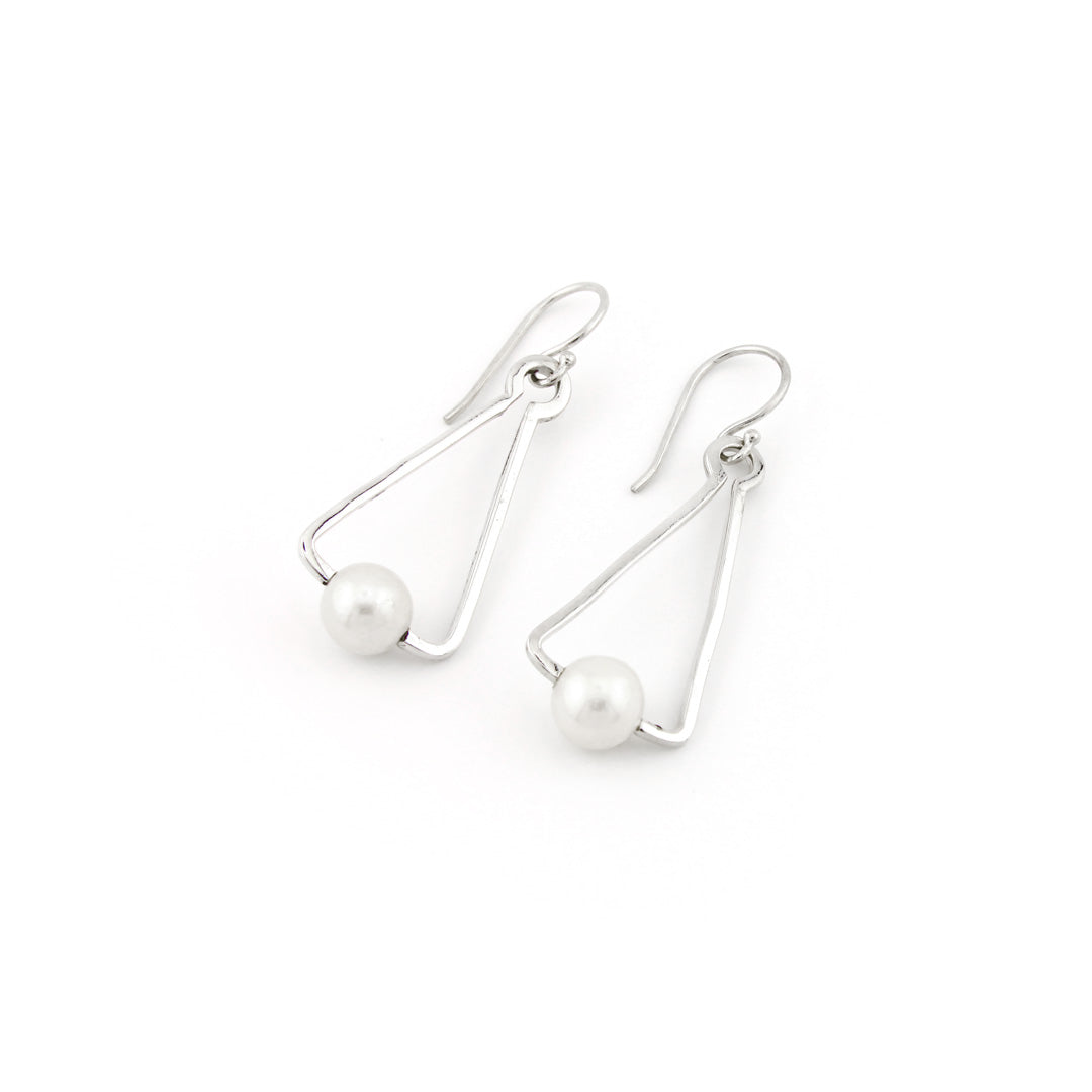White Freshwater Pearls In A Silver Geometric Design