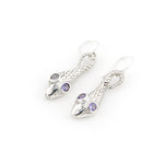 Load image into Gallery viewer, Tanzanite Eyes In A Silver Snake Design Drop Earrings
