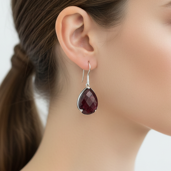 Faceted Eudialyte Gem Drop Earrings