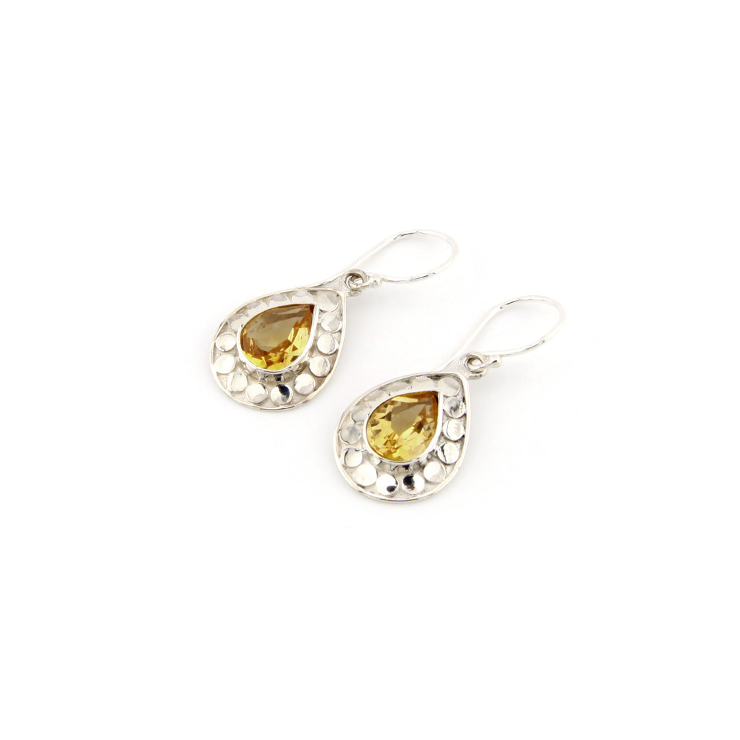 Citrine Drop Earrings Set With Circles Of Sterling Silver