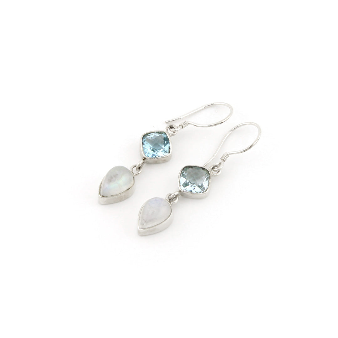 Blue Topaz And Moonstone Drop Earrings