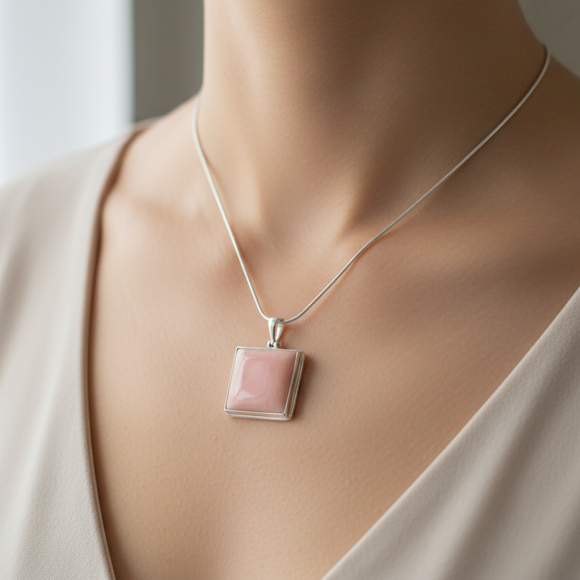Peruvian pink opal pendant in silver