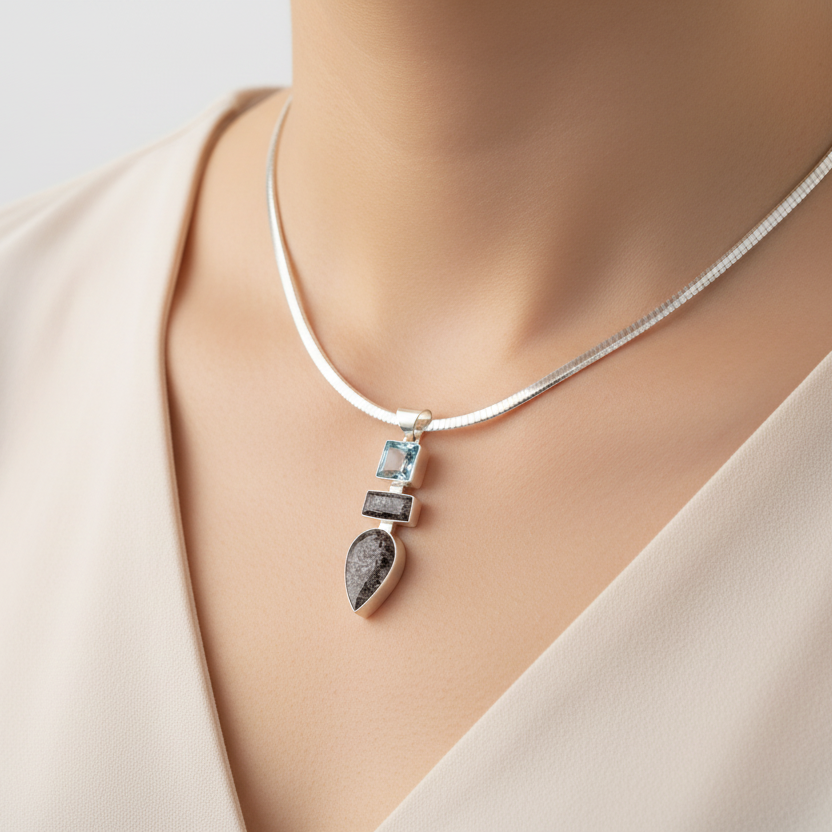 Multi Stone Pendant With Lepidocrosite In Quartz And Topaz