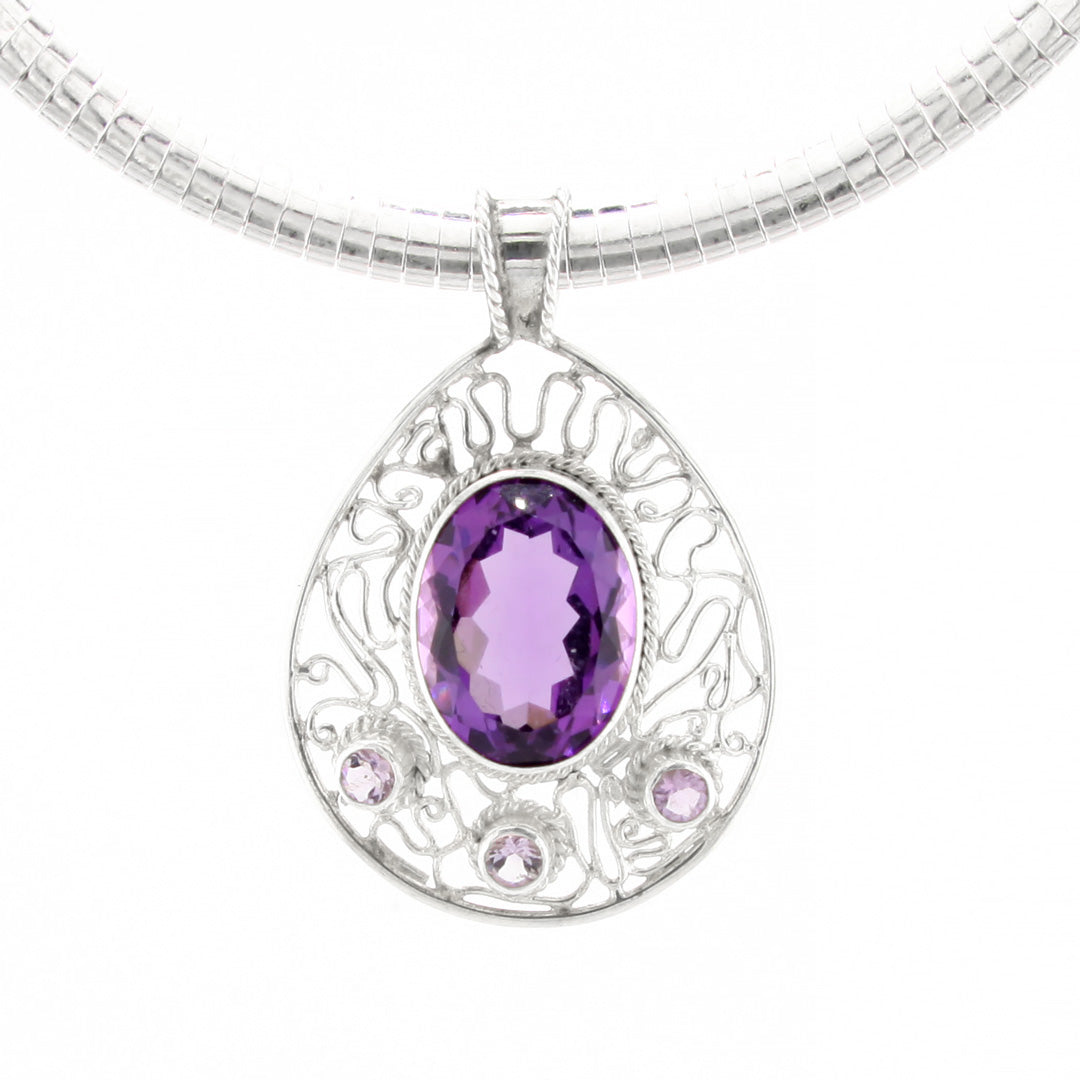 Amethyst Gemstone Pendant With Filligree Design