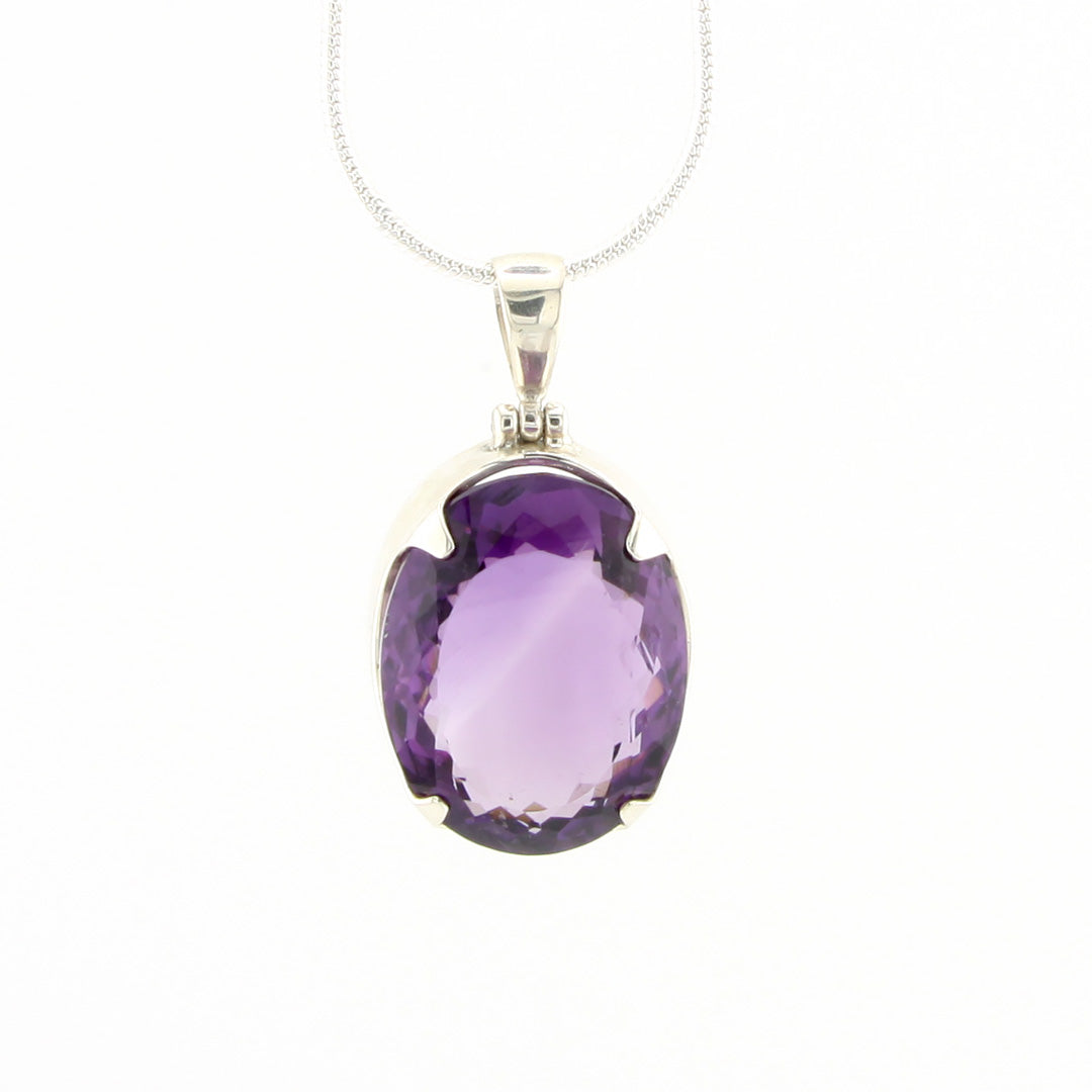 Amethyst Oval Gemstone Pendant In Sterling Silver