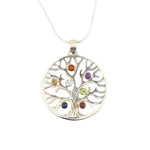 Load image into Gallery viewer, Chakra Tree Of Life Silver Pendant With 7 Chakra Gemstones
