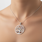 Load image into Gallery viewer, Chakra Tree Of Life Silver Pendant With 7 Chakra Gemstones

