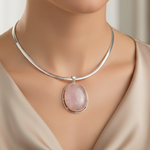 Load image into Gallery viewer, Large Oval Rose Quartz Cabochon Pendant In Sterling Silver
